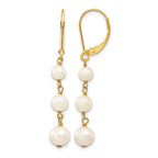 14k 4-6mm White Semi-round Freshwater Cultured Pearl Dangle Leverback Earrings