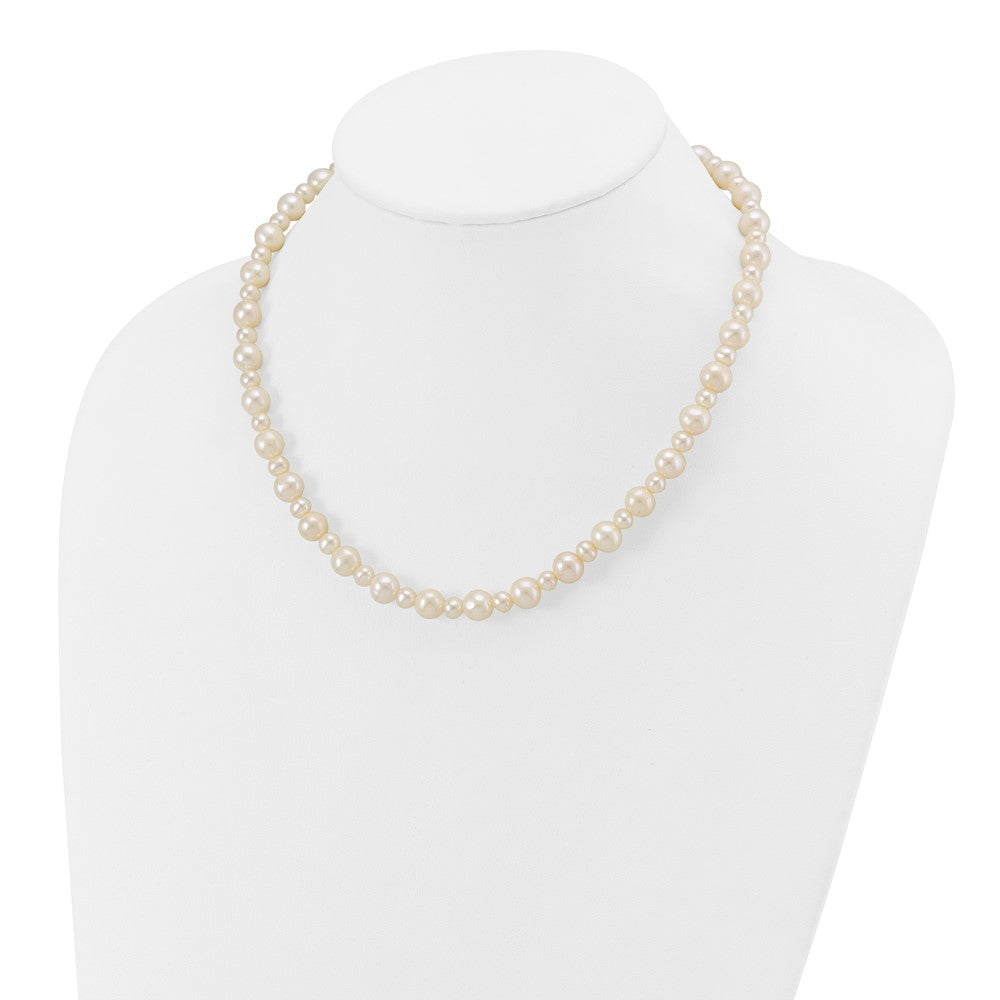 14k White Gold 5-8mm White Near-Round Freshwater Cultured Pearl 18 inch Necklace