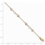 14k FW Cultured Pearl & Rose Quartz w/Cable Chain 1 IN EXT