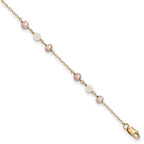 14k FW Cultured Pearl & Rose Quartz w/Cable Chain 1 IN EXT