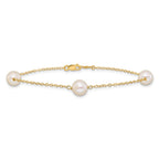 14k 7-8mm White Near-Round Freshwater Cultured Pearl 3-Station 7.25 inch Bracelet
