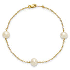 14k 7-8mm White Near-Round Freshwater Cultured Pearl 3-Station 7.25 inch Bracelet