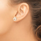 14k 3-4mm Pink Round Freshwater Cultured Pearl and 10mm White Mother of Pearl Flower Post Earrings