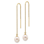 14k 7-8mm White Rice Freshwater Cultured Pearl Dangle Threader Earrings