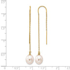 14k 7-8mm White Rice Freshwater Cultured Pearl Dangle Threader Earrings