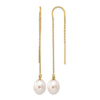14k 7-8mm White Rice Freshwater Cultured Pearl Dangle Threader Earrings
