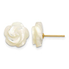 14k 10mm White Mother of Pearl Flower Design Post Stud Earrings
