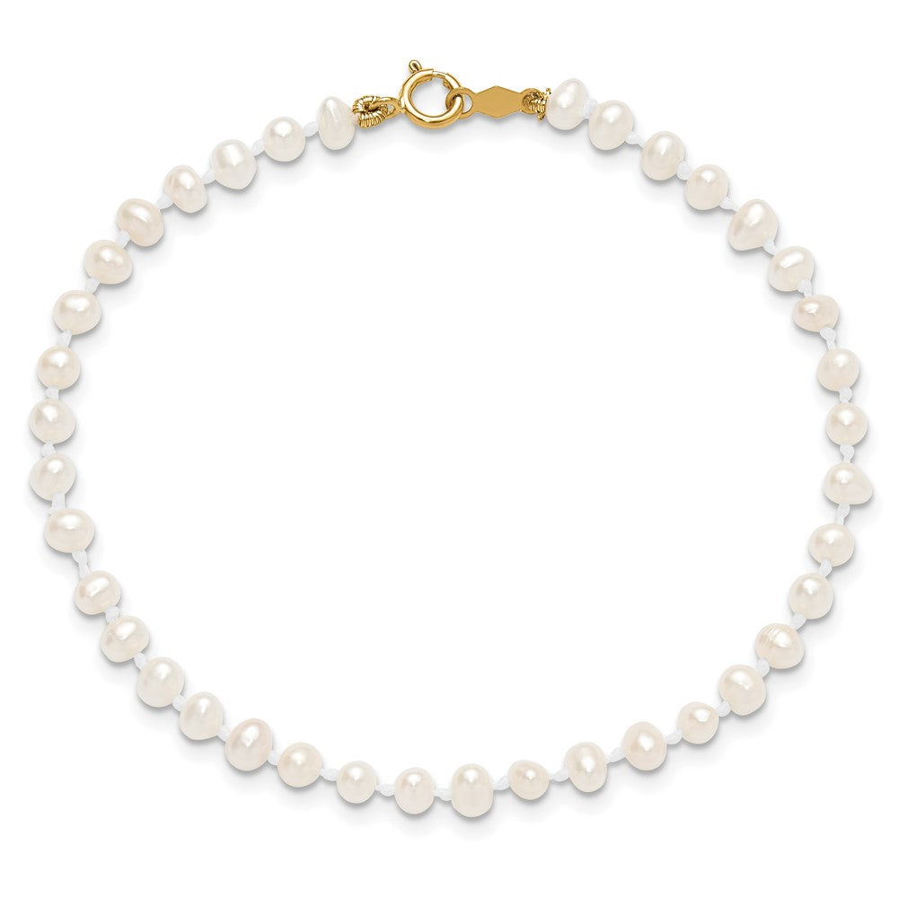 14k Madi K 3-4mm White Egg Shape Freshwater Cultured Pearl 6 inch Bracelet