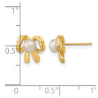 14k 3-4mm White Button Freshwater Cultured Pearl Bow Post Earrings