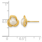 14k 5-6mm White Button Freshwater Cultured Pearl Flower Post Earrings