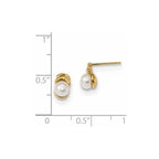 14k 4-5mm White Button Freshwater Cultured Pearl Post Dangle Earrings