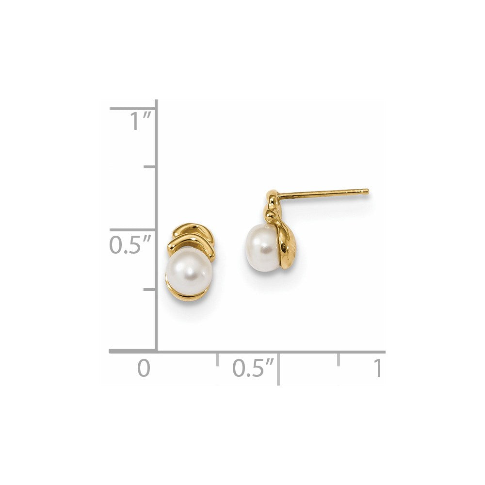 14k 4-5mm White Button Freshwater Cultured Pearl Post Dangle Earrings