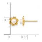 14k 3-4mm White Button Freshwater Cultured Pearl Flower Post Earrings