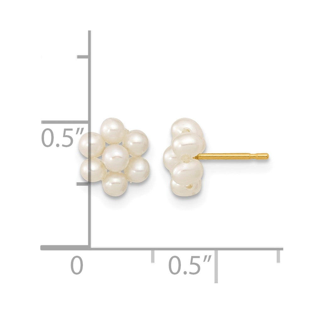 14k 2-3mm White Button Freshwater Cultured Pearl Flower Post Earrings
