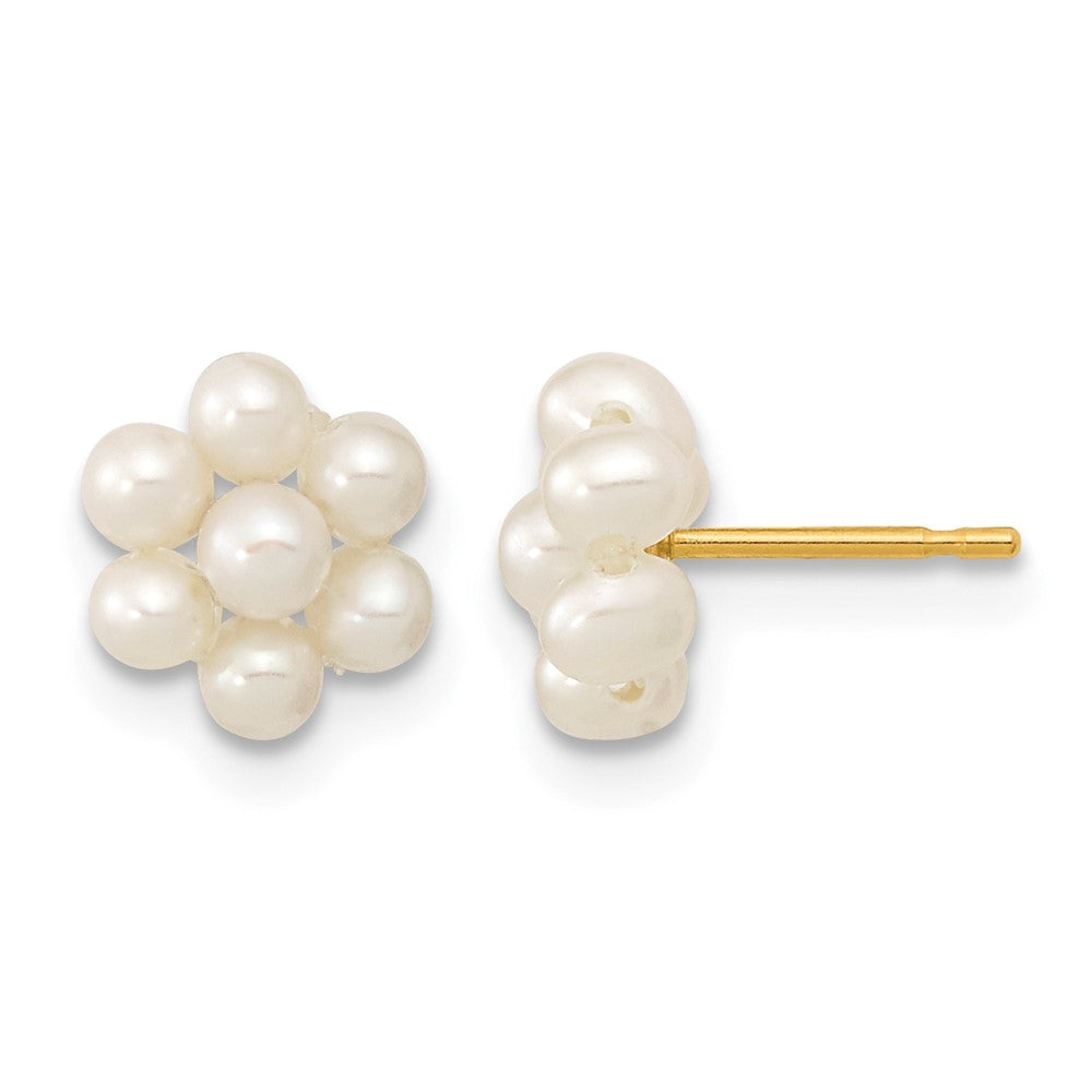 14k 2-3mm White Button Freshwater Cultured Pearl Flower Post Earrings