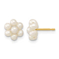 14k 2-3mm White Button Freshwater Cultured Pearl Flower Post Earrings