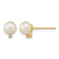 14k 5-5.5mm White Round Freshwater Cultured Pearl and CZ Post Earrings