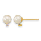 14k 5-5.5mm White Round Freshwater Cultured Pearl and CZ Post Earrings