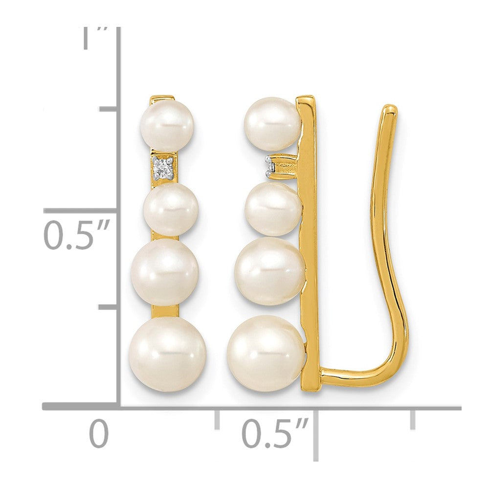 14k 3-5mm Freshwater Cultured Pearl and .016 carat Diamond Ear Climber Earrings