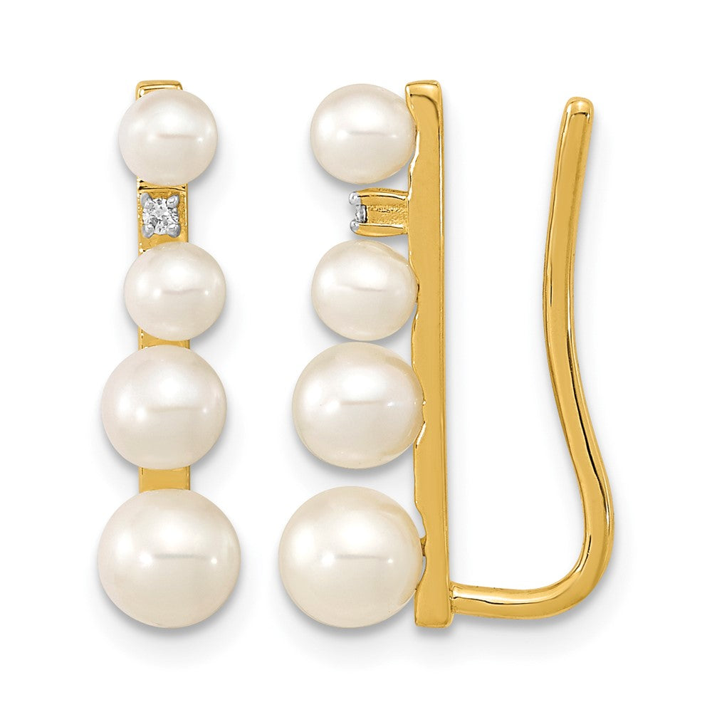14k 3-5mm Freshwater Cultured Pearl and .016 carat Diamond Ear Climber Earrings