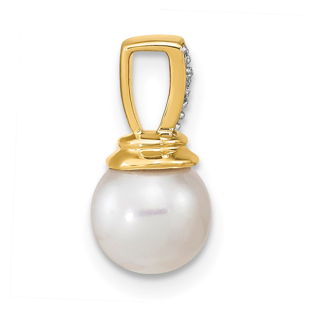 14k 6-7mm Button White Freshwater Cultured Pearl and Diamond Pendant