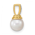 14k 6-7mm Button White Freshwater Cultured Pearl and Diamond Pendant