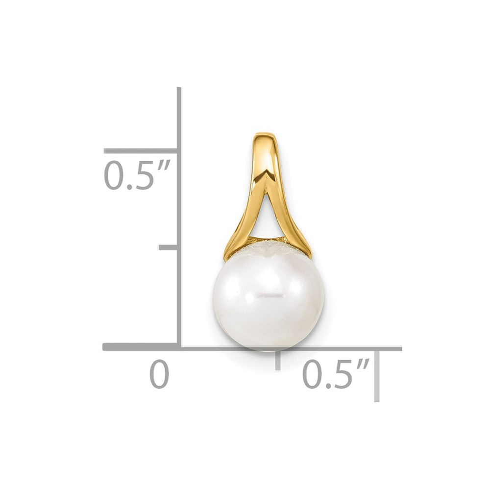 14K 7-8mm White Round Freshwater Cultured Pearl Polished Pendant