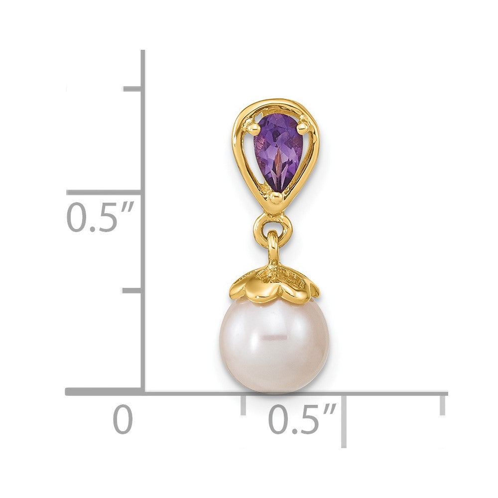 14K 7-8mm Round White Freshwater Cultured Pearl and Pear Amethyst Chain Slide