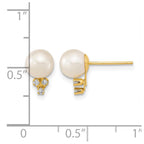 14k 6-7mm White Round Freshwater Cultured Pearl and .06 Carat Diamond Post Earrings