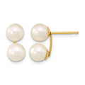 14k 6-7mm White Round Freshwater Cultured Double Pearl Post Earrings
