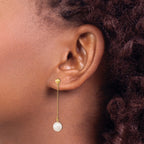 14k 7-8mm White Round Freshwater Cultured Pearl Chain Dangle Post Earrings