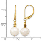 14k 8-9mm White Near-Round Freshwater Cultured Pearl Dangle Leverback Earrings