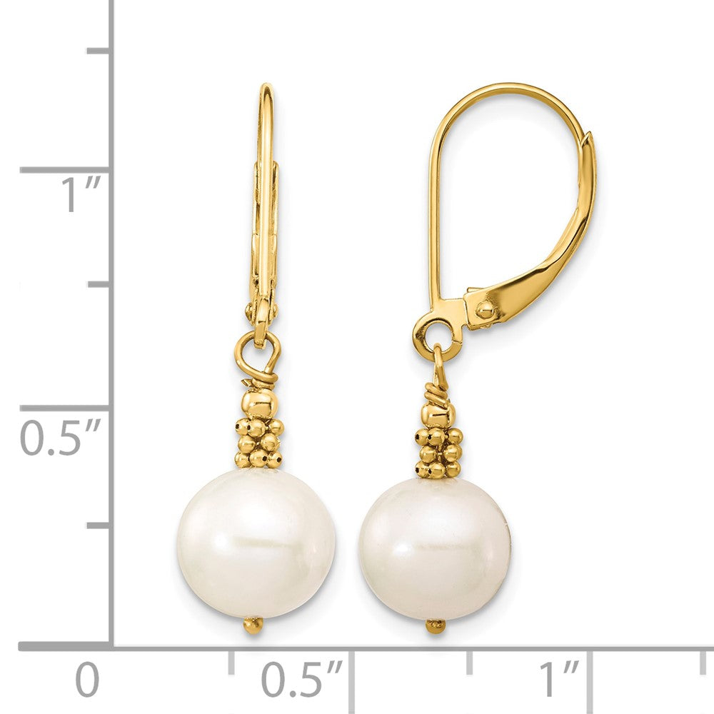 14k 8-9mm White Near-Round Freshwater Cultured Pearl Dangle Leverback Earrings
