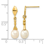 14k 5-6mm White Teardrop Freshwater Cultured Pearl Post Dangle Earrings