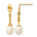 14k 5-6mm White Teardrop Freshwater Cultured Pearl Post Dangle Earrings