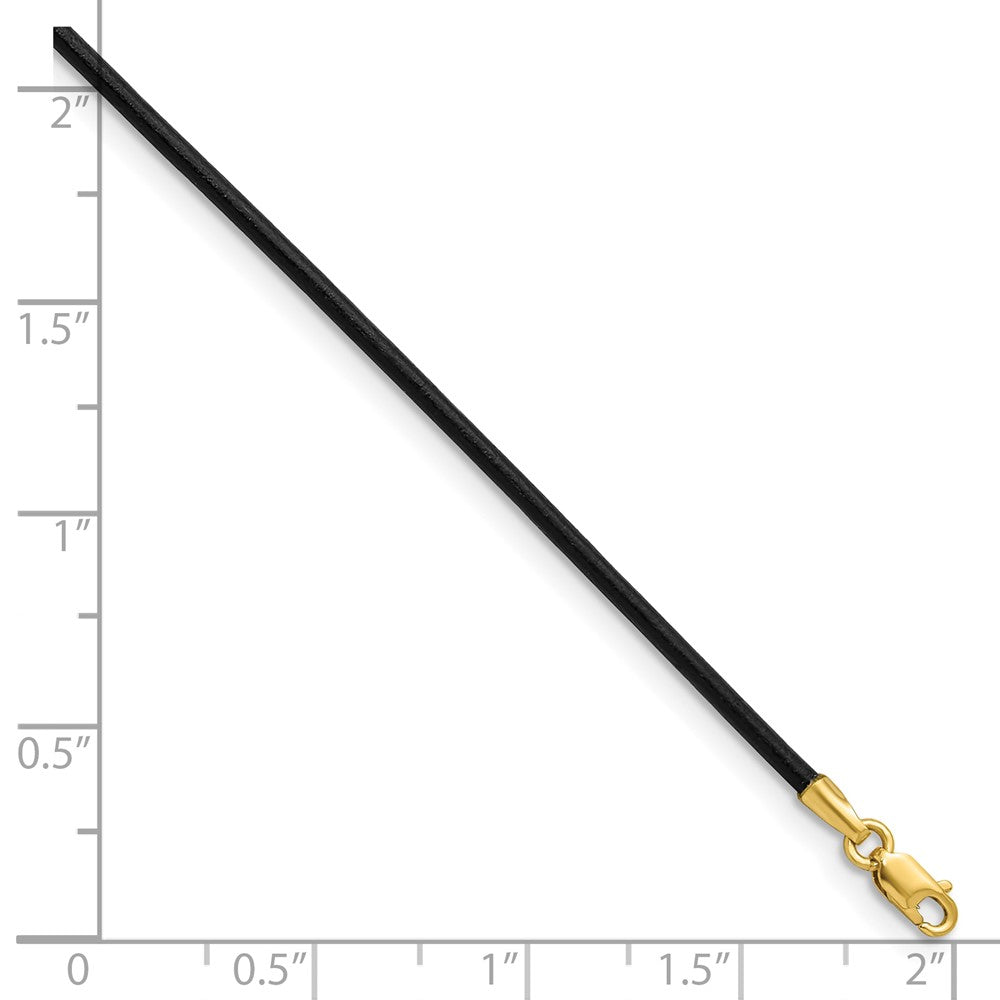 14k Yellow Clasp 1.5mm Black Leather Cord Necklace