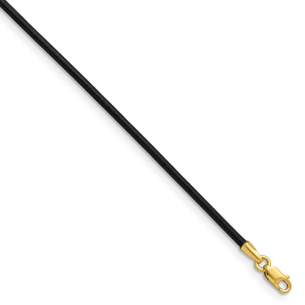 14k Yellow Clasp 1.5mm Black Leather Cord Necklace