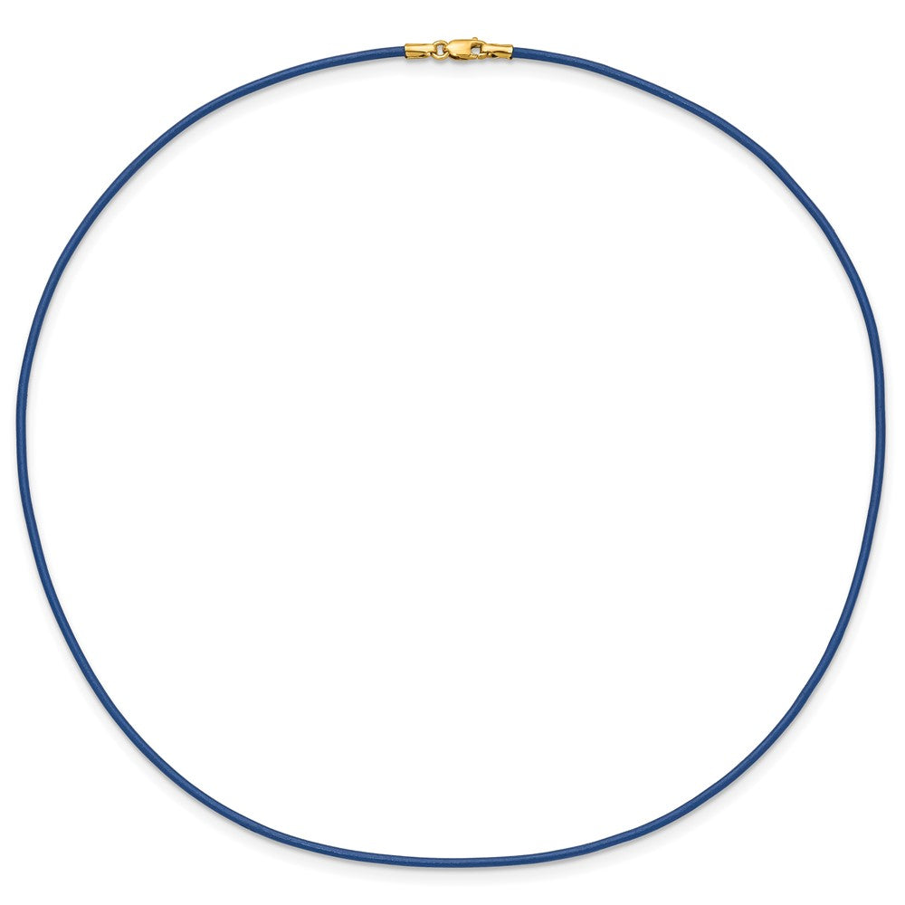 14k Yellow Clasp 1.6mm Royal Blue Leather Cord Necklace