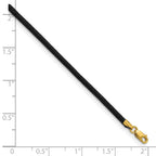 14k Yellow Clasp 2mm Black Leather Cord Necklace