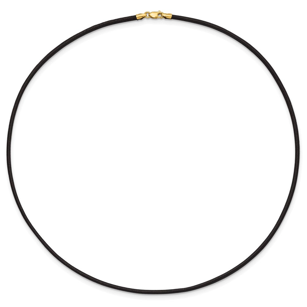 14k Yellow Clasp 2mm Black Leather Cord Necklace