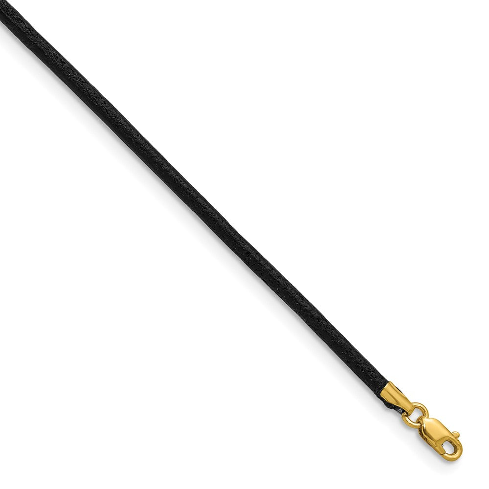 14k Yellow Clasp 2mm Black Leather Cord Necklace