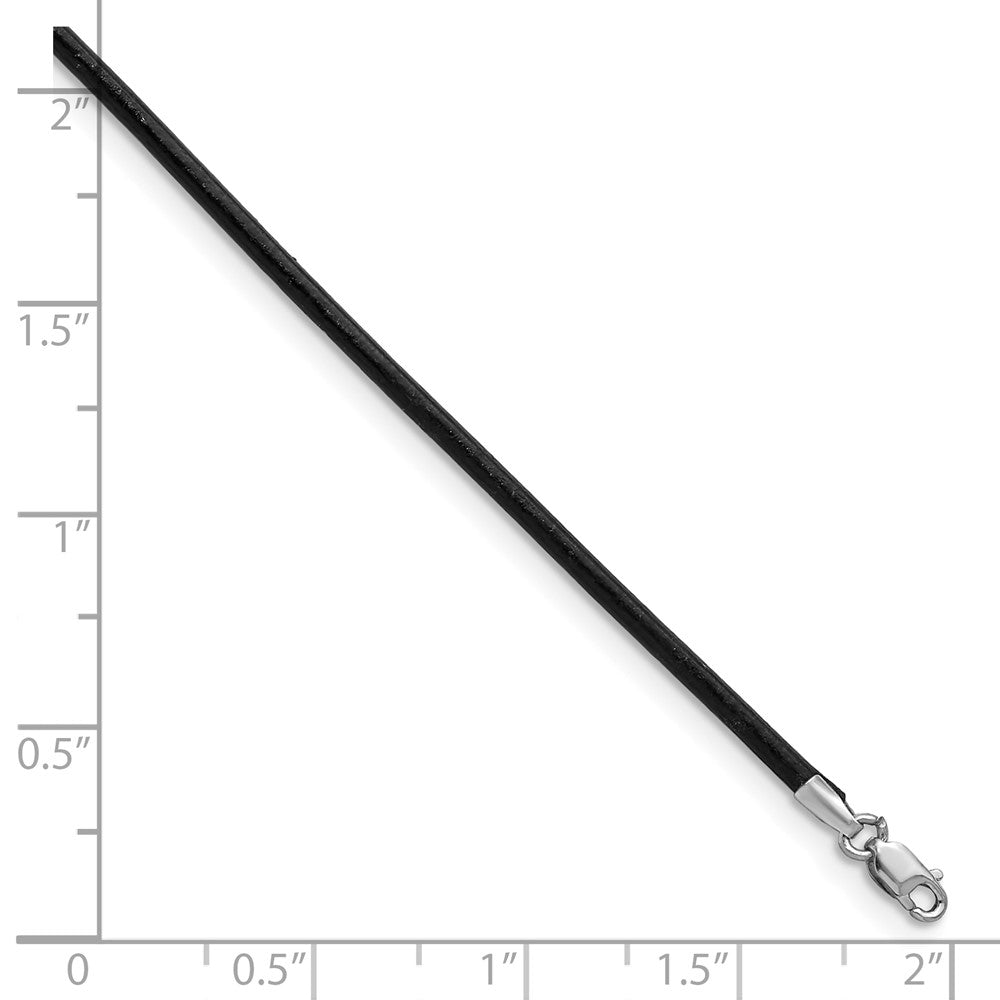 14k White Gold Clasp 2mm Black Leather Cord Necklace
