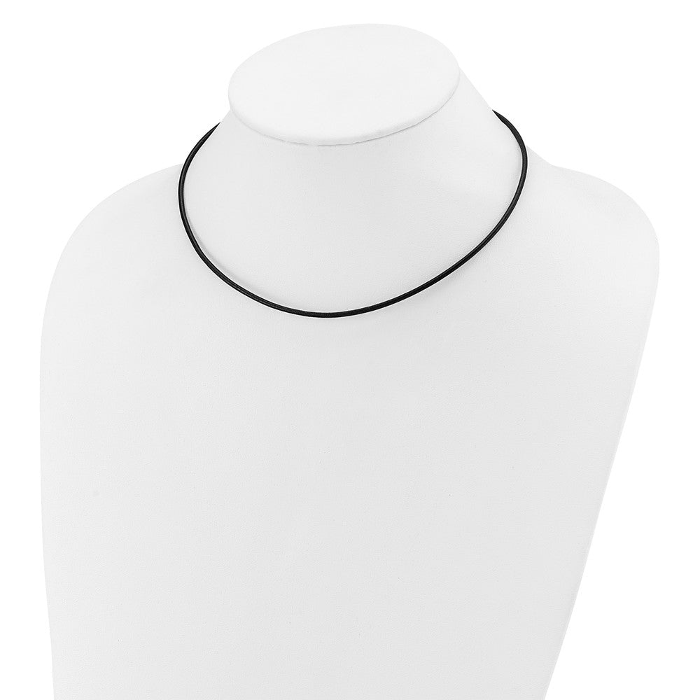 14k White Gold Clasp 2mm Black Leather Cord Necklace