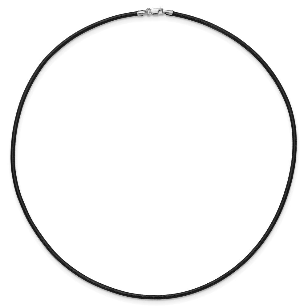 14k White Gold Clasp 2mm Black Leather Cord Necklace