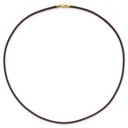 14k Yellow Clasp 2mm Brown Leather Cord Necklace