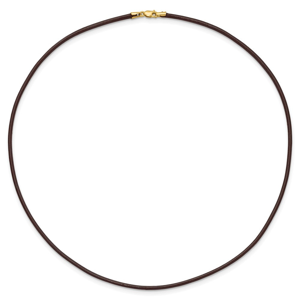 14k Yellow Clasp 2mm Brown Leather Cord Necklace