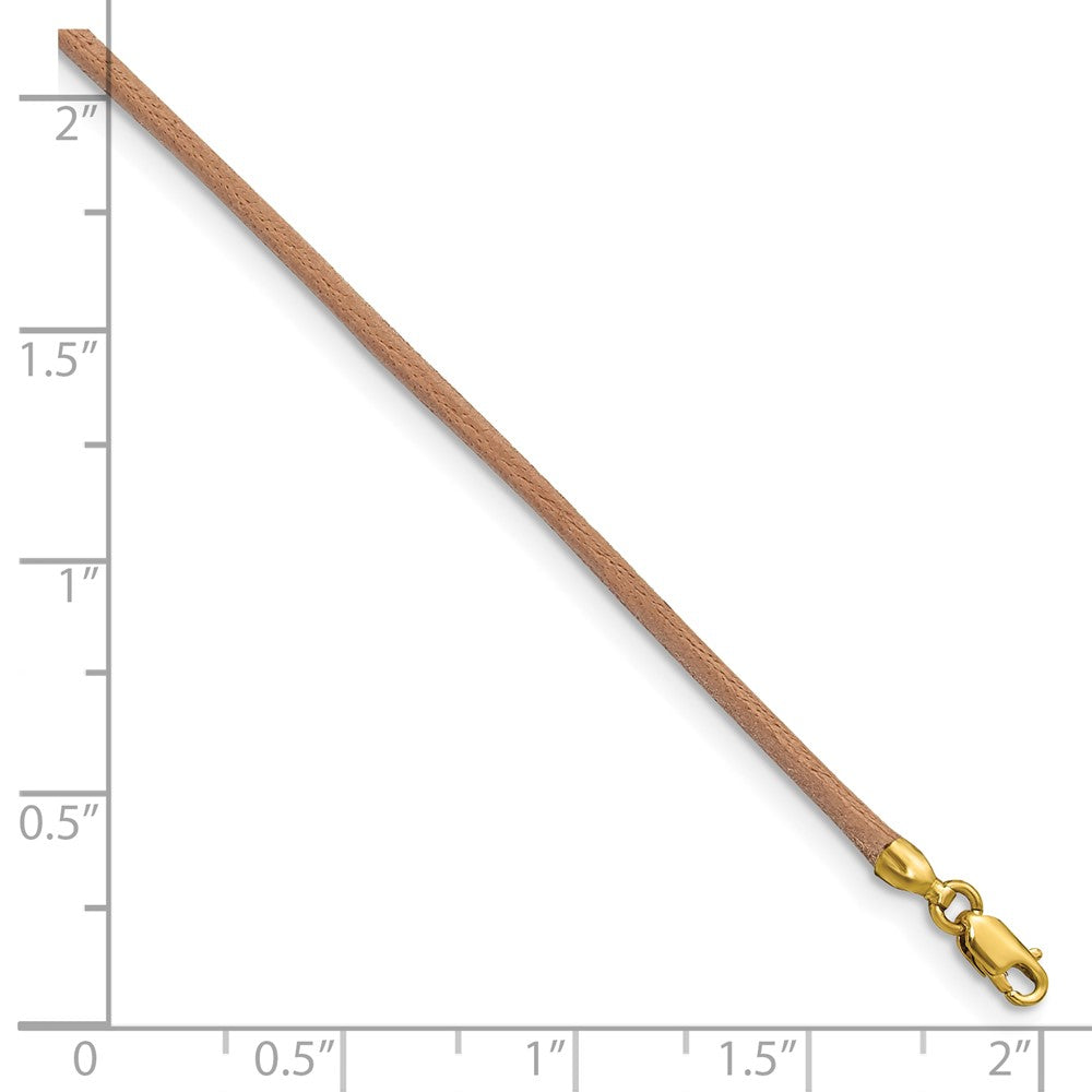14k Yellow Clasp 2mm Natural Leather Cord Necklace