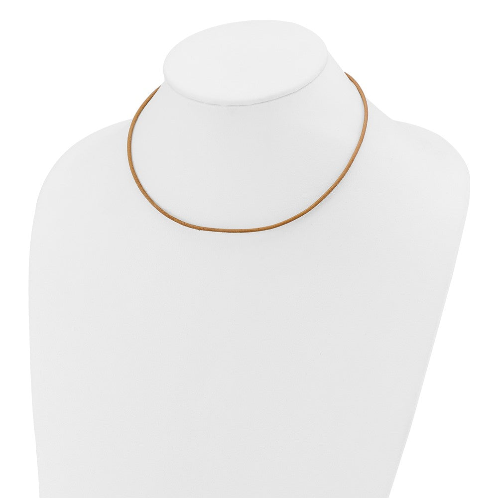 14k Yellow Clasp 2mm Natural Leather Cord Necklace