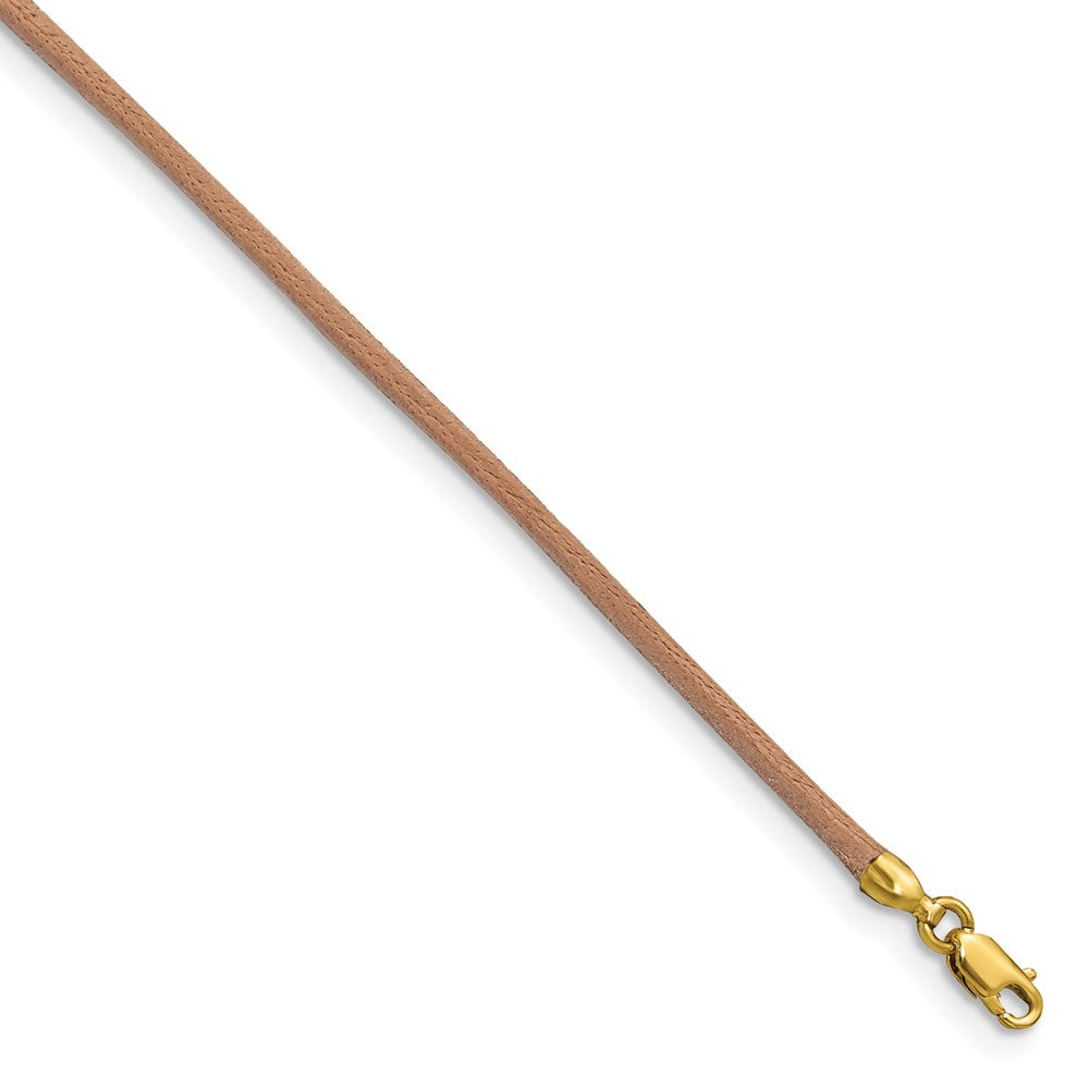 14k Yellow Clasp 2mm Natural Leather Cord Necklace