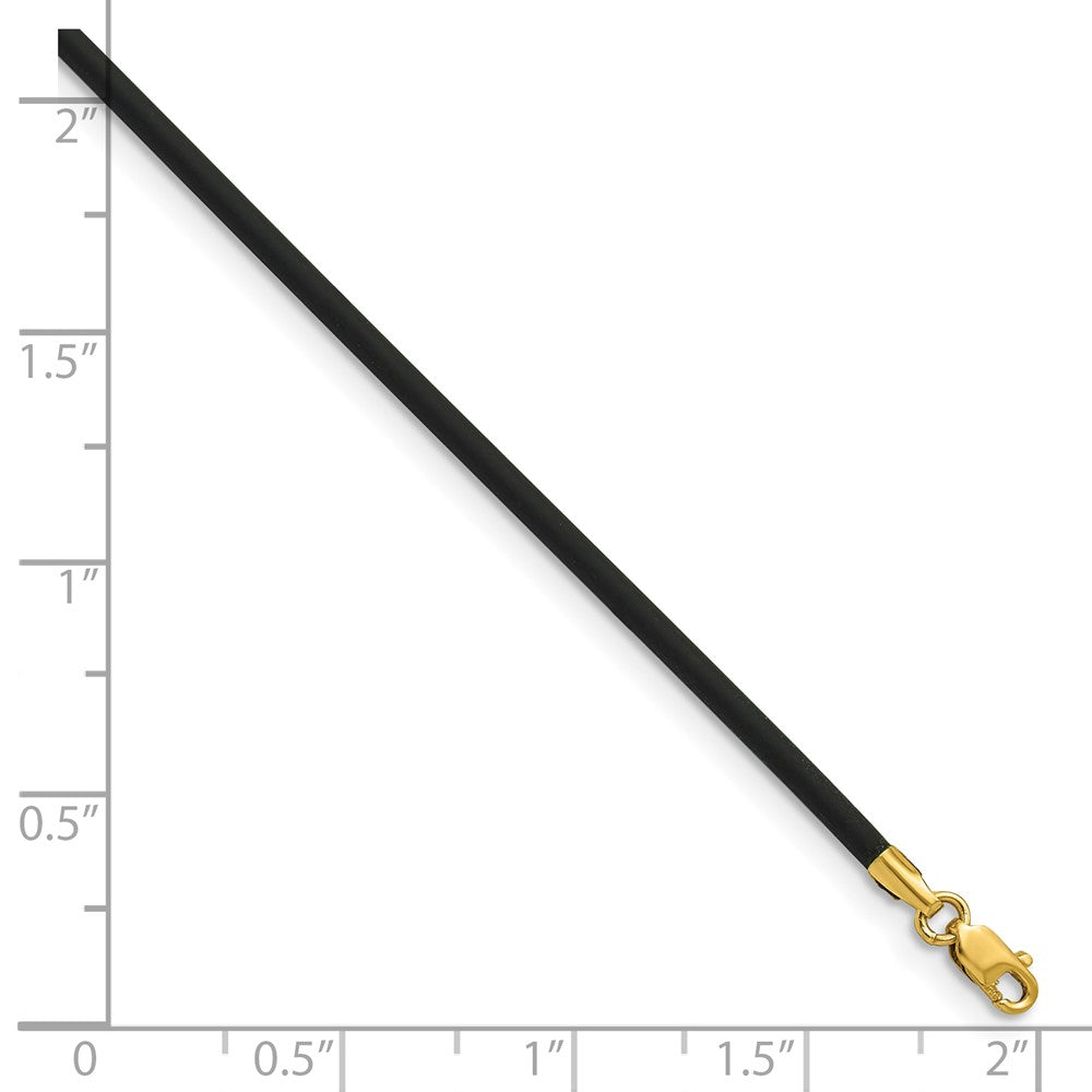 14k Yellow Clasp 2mm Black Rubber Cord Necklace